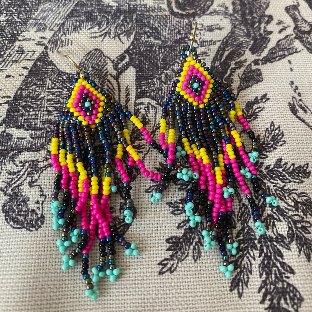 Handmade 2” drop Beaded Earrings